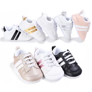 Zapatos de suela blanda para bebés con diseño de rayas multicolores para niños y niñas