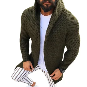 Cardigan en maille à capuche pour hommes coupe ajustée vert olive pour l'automne