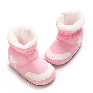 Bottes de neige roses pour bébé avec motif étoile blanche et doublure douce épaisse