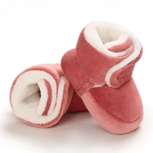 Bottes d'hiver pour bébé en velours côtelé rose avec doublure en polaire blanche et velcro