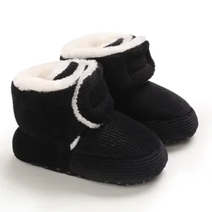 Bottines noires en velours côtelé pour bébé avec doublure polaire chaude