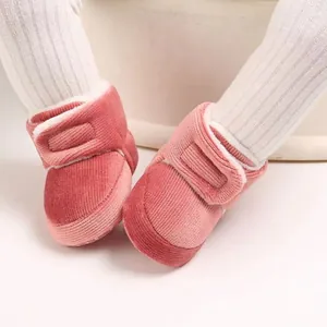 Pink corduroy warm baby winter boots with soft fleece lining