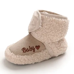 Comfortable warm fleece baby winter snow boots with soft sole and heart embroidery design