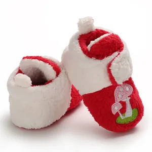 Soft fleece baby walker shoes with cute mushroom embroidery and secure velcro closure