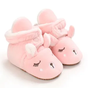 Morbidi stivaletti invernali in peluche rosa per neonati con viso di coniglio e fodera