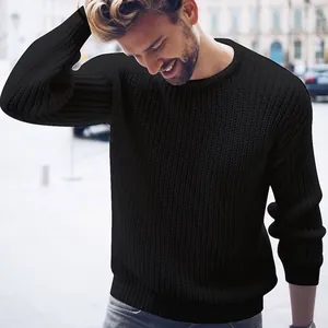 Classic men's black crewneck knitted sweater pullover for autumn and winter wear