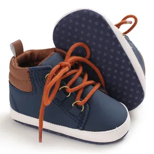 Chaussures de marche montantes pour bébé avec semelle souple antidérapante bleu marine