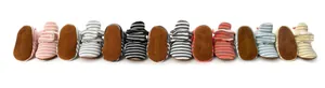 Multiple colors of striped knitted infant soft-sole booties for baby 0-1 year old