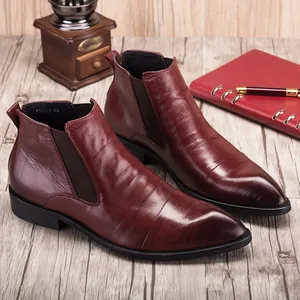 Elegant men's burgundy leather Chelsea boots with pointed toe for business casual style