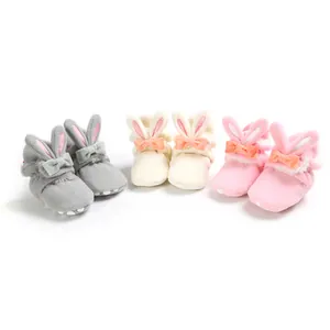 Zuigeling Baby Winter Eerste Loopschoentjes Katoen Fleece Gevoerd Konijnenoren Strik Zachte Zool Antislip Warme Laarzen