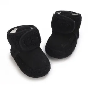 Warm black infant snow boots with soft sherpa lining and 'Baby' heart embroidery detail