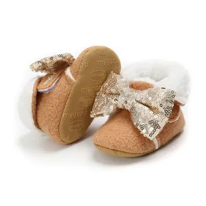 Baby Mädchen Lauflernschuhe Fleece Gefüttert Warm Winter High Top Weiche Sohle Kleinkind Stiefel Mit Pailletten Schleife Und Kunstfellkragen