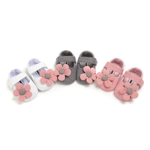 Soft-soled knitted baby princess shoes with large flower accents in three colors