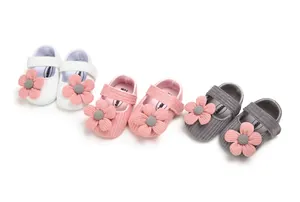 Adorable hand-knitted baby girl princess shoes with 3D flower detail in soft colors