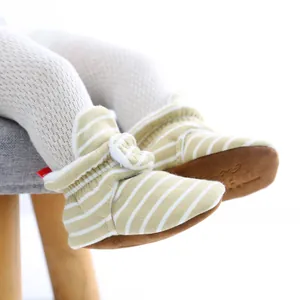 Khaki and white striped knit soft sole baby shoes for 0-1 year olds