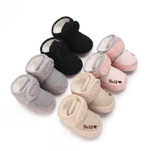 Infant Baby Winter Snow Boots Fleece Lined Warm Toddler Walking Shoes Soft Sole Anti Slip Heart Embroidery Hook Loop Booties