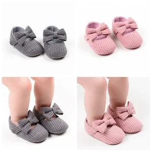 Baby Mädchen Schleife Lauflernschuhe Segeltuch Strick Weiche Sohle Prinzessin Flache Schuhe Für Kleinkinder Erstläufer Party Hochzeit