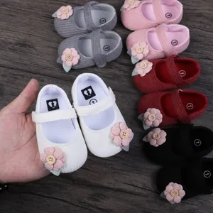 Soft sole baby girl princess shoes with floral button detail in multiple colors