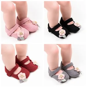 Infant Baby Girl Princess Shoes Soft Sole First Walkers Cotton Fabric Flower Bow Toddler Prewalker Shoes With Wood Button