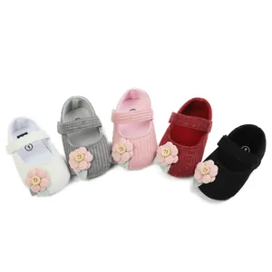 Soft sole knitted baby walker shoes with decorative flower detail in five colors
