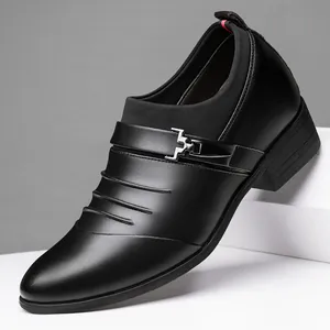 Britse Stijl Puntige Teen Formele Leren Schoenen Voor Heren Verhogend Zakelijk Kantoor Nette Schoenen Slip On Zwart Wit