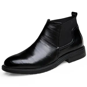 Classic black leather Chelsea boots for men, elegant business formal mid-top footwear
