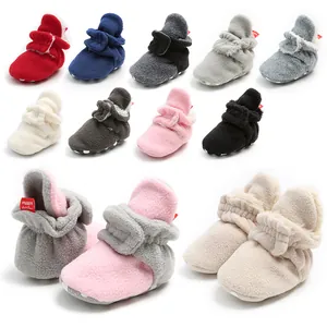 Winter Warm Baby Shoes Soft Sole Fleece Lined Pre Walker Infant Boots Hook Loop Closure Casual Solid Color Cotton Footwear