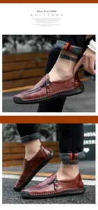 Detailansicht brauner Herren-Freizeitschuhe aus Leder mit Reißverschluss und Ziernähten