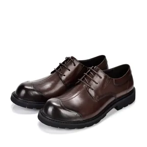 Vintage bruine echt lederen heren zakelijke nette schoenen met stevige rubberen zolen