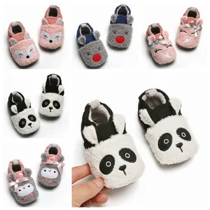 Winter Warm Baby Walking Shoes Cartoon Animal Elephant Panda Fox Reindeer Faux Fur Fleece Lined Soft Sole Non-slip Infant First Walkers For Toddlers