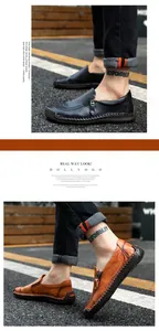 Handgefertigte Slipper aus echtem Leder für Herren in Schwarz und Braun im Outdoor-Stil