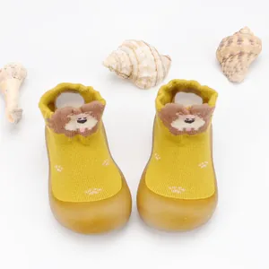 Calcetines de suelo para bebé león amarillo con suelas de goma suave antideslizante