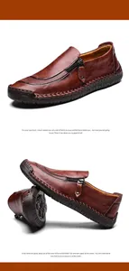 Detailansicht hochwertiger handgefertigter Leder-Loafer in Braun mit Reißverschluss und Gummisohle