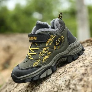 Boys Snow Boots Faux Leather Thickened Fleece Lining Anti-Slip Steel Claw Warm Outdoor Winter Kids Cotton Shoes