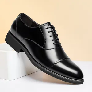 Chaussures de Ville pour Hommes en Cuir de Vache Style Britannique à Lacets Bout Rapporté Chaussures Grandissantes pour Mariage