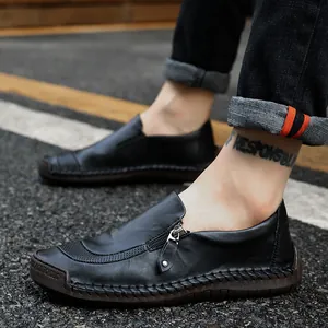 Handgefertigte Herren-Freizeitschuhe aus echtem Leder mit Reißverschluss und Löchern