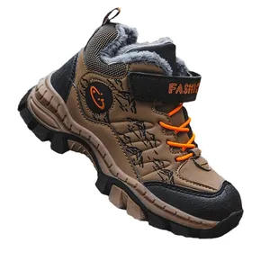 Boys' warm fur-lined snow boots with rugged non-slip soles for winter outdoor hiking