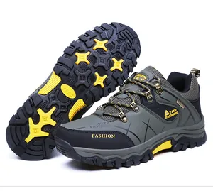 Durable men's outdoor hiking shoes with thick non-slip rubber sole for trekking.