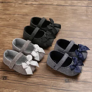 Baby Mädchen Mary Jane Schuhe mit Fischgrätenmuster und Schleifen in 3 Farben