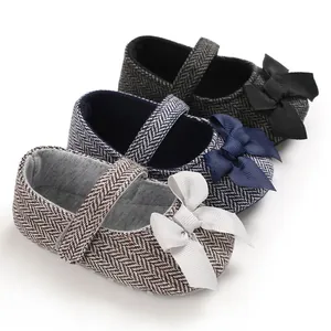 Baby Prinzessin Lauflernschuhe Weiche Sohle Atmungsaktiv Fischgrätenmuster Schleife Mary Jane Wanderschuhe Mädchen