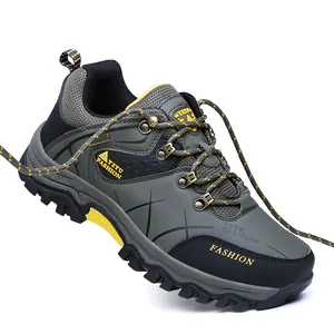 Durable olive green men's outdoor hiking shoes with thick non-slip rubber soles for trekking