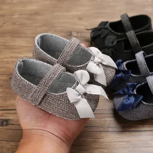 Weiche Baby-Prinzessin-Schuhe mit Schleife und klassischem Fischgrätenmuster