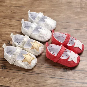 Lindos zapatos de bebé para niña con diseño de estrella sonriente y suela blanda