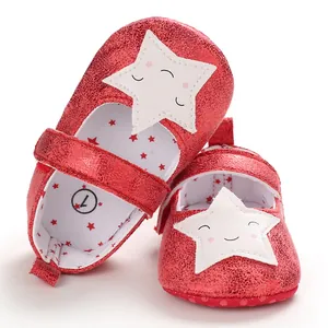 Zapatos rojos con purpurina para bebé niña con estrella sonriente y suela blanda suave