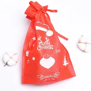 Exquisita bolsa de regalo de Navidad roja de tela no tejida con cordón festivo único
