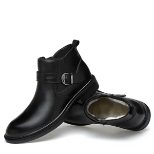 Premium schwarze Leder-Stiefeletten für Herren mit warmem Fleecefutter und Schnalle