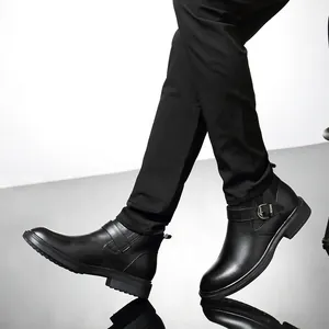 Hochwertige schwarze Leder-Martin-Stiefel für Herren mit stilvoller Seitenschnalle