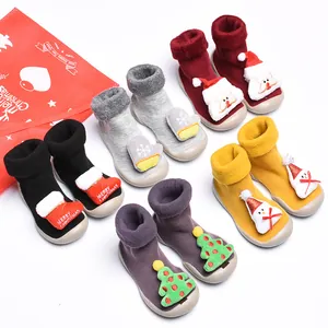 Christmas themed baby walking shoes with various cute cartoon plush decorations