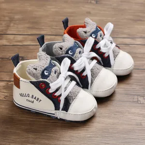 Cartoon character baby walker shoes with soft soles and white laces details