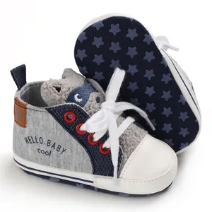 Comfortable infant pre-walker shoes featuring a cute cartoon bear and star pattern sole